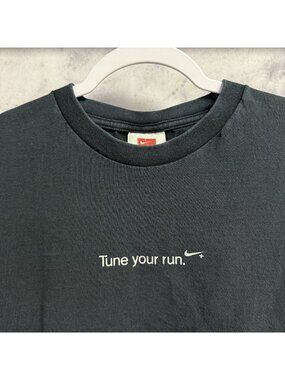 Vintage 90s Nike Tune Your Run T Shirt Black Cropped Running XL